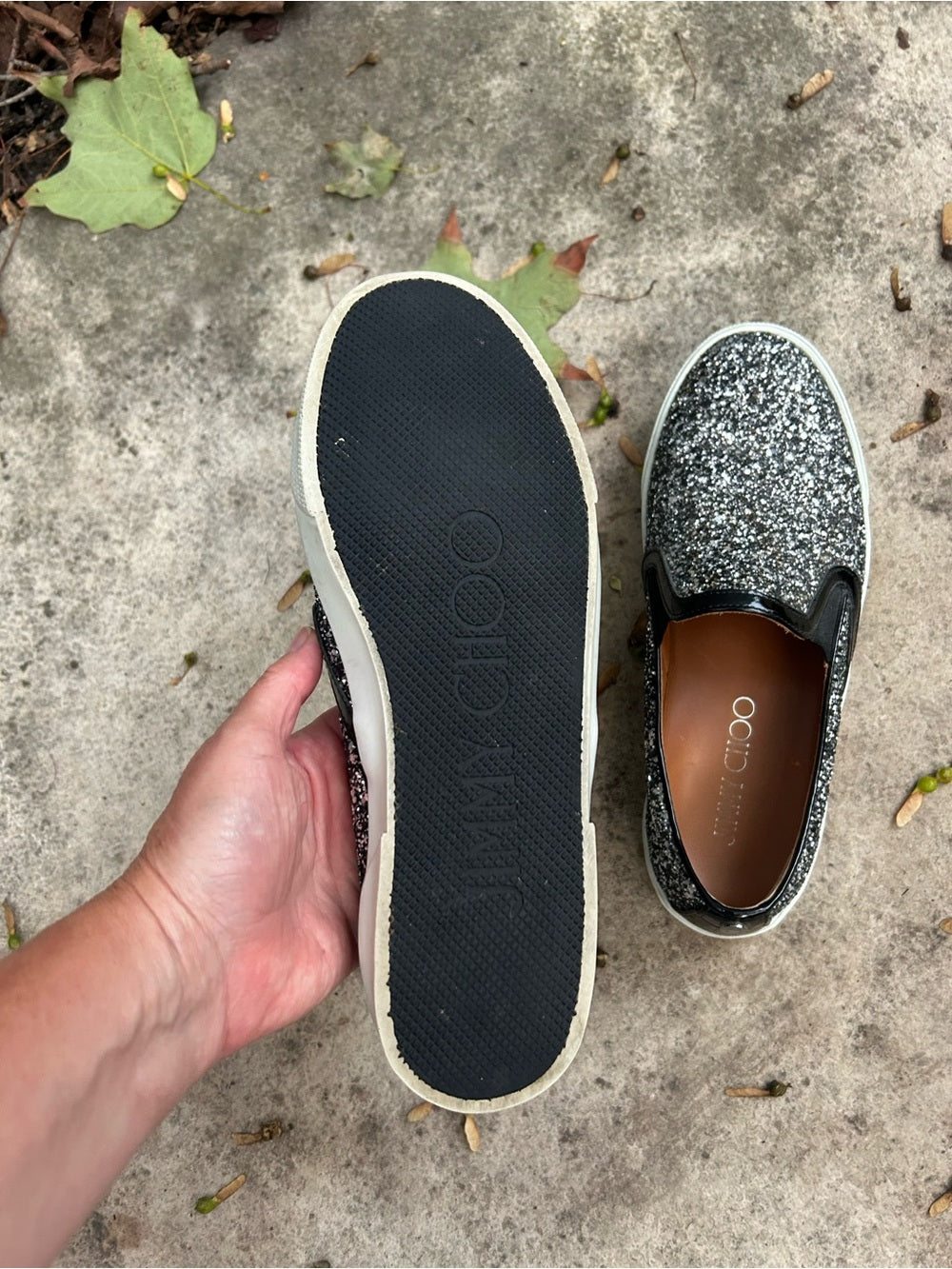 Jimmy Choo Sparkle Demi Skate Sneakers, size 38.5 (7.5)
