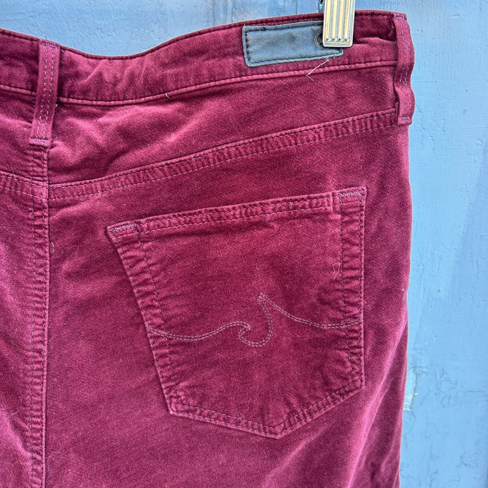 AG Merlot Velvet Stevie Slim Straight Pants, Size 30