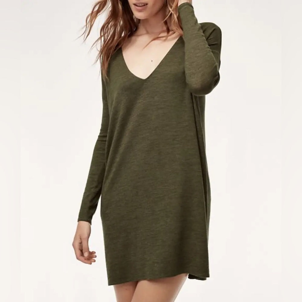 Wilfred Free Gail Khaki Reposa Long Sleeve Knit Dress, Size Small